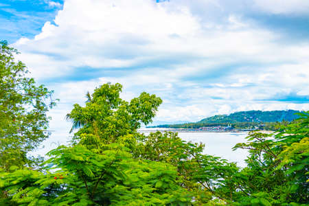 Koh Samui island in Surat Thani Thailand and panoramic view of turquoise water and beach on cloudy...