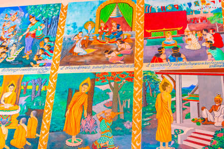 Colorful buddhist paintings galleries and art inside the Wat Plai Laem temple on Koh Samui island Thailandのeditorial素材