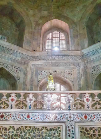 Taj Mahal in Agra India inside of the Mogul marble mausoleum amazing architecture and details of the most beautiful building.のeditorial素材