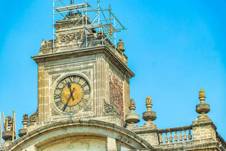 Cathedral of Mexico City an architectural masterpiece with blue sky in the center of Mexico City in...