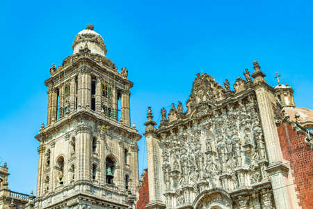 Cathedral of Mexico City an architectural masterpiece with blue sky in the center of Mexico City in Mexico.の写真素材
