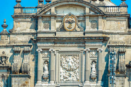 Cathedral of Mexico City an architectural masterpiece with blue sky in the center of Mexico City in Mexico.の写真素材