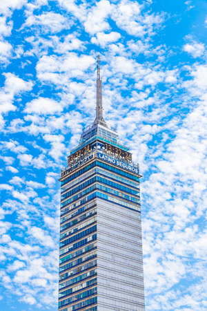 Torre Latinoamericana skyscraper high building and landmark in downtown Mexico City with blue sky.のeditorial素材
