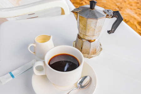 Drinking coffee on the Aow Yai Beach in paradise of Koh Phayam Ranong Thailand.の写真素材