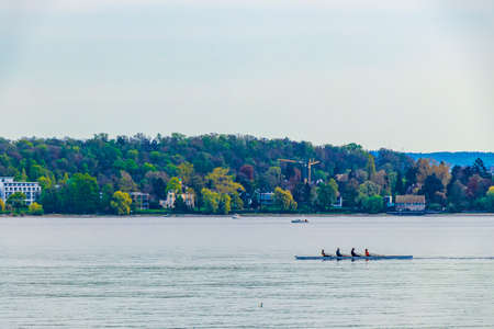 Kreuzlingen Switzerland April 22, 2019 Lake Constance Bodensee landscape panorama from the Seeburgpark in Kreuzlingen Canton Thurgau Switzerland.のeditorial素材