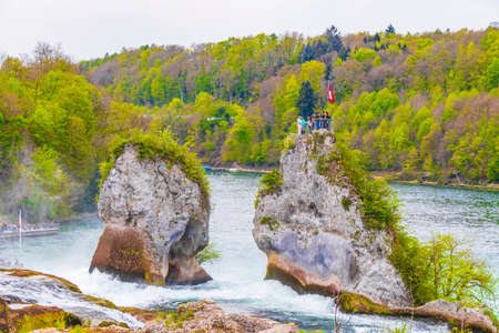 Schaffhausen Switzerland April 22, 2019 Rhine Falls Europe's largest waterfall in plain in Neuhausen am Rheinfall Canton Schaffhausen Switzerland.のeditorial素材
