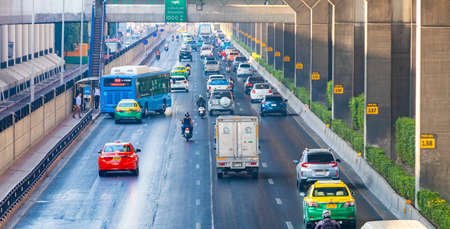 Bangkok Thailand January 27, 2020 City life streets cars and heavy traffic jam at rush hour in Don Mueang Bangkok Thailand.のeditorial素材