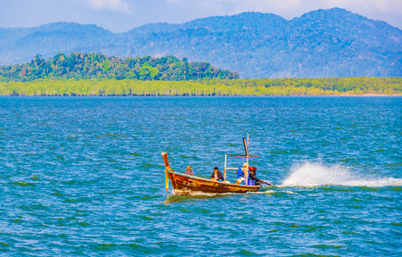 Ko Phayam Thailand February 01, 2020 Long-tail boat and the tropical paradise sea landscape panorama view in Ranong Thailand.のeditorial素材