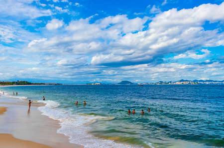 Rio de Janeiro Brazil 18. October 2020 People and tourist have fun on Flamengo Beach panorama view and cityscape at Guanabara Bay Flamengo Rio de Janeiro Brazil.のeditorial素材