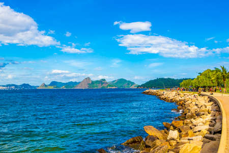 Rio de Janeiro Brazil October 18, 2020 Flamengo Beach natural seascape panorama view and cityscape at Guanabara Bay Flamengo Rio de Janeiro Brazil.のeditorial素材