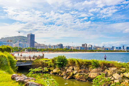 Rio de Janeiro Brazil October 18, 2020 Flamengo Beach natural seascape panorama view and cityscape at Guanabara Bay Flamengo Rio de Janeiro Brazil.のeditorial素材