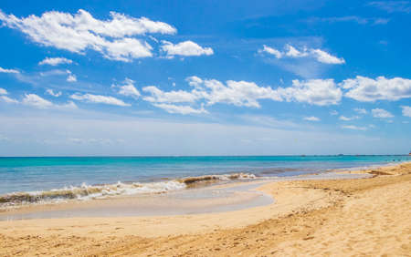 Tropical mexican beach panorama view from Playa 88 and Punta Esmeralda in Playa del Carmen Mexico.の写真素材