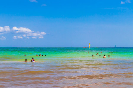 Playa del Carmen May 28, 2021 Tropical mexican beach and cenote panorama view from Punta Esmeralda in Playa del Carmen Mexico.のeditorial素材