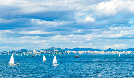 Beautiful landscape cityscape panorama and coastline with sailing boats yachts and boats and...