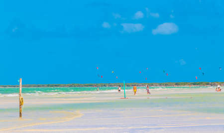 Holbox Mexico December 21, 2021 Panorama landscape view on beautiful Holbox island sandbank and...