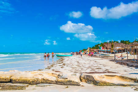 Holbox Mexico December 21, 2021 Panorama landscape view on beautiful Holbox island sandbank and...