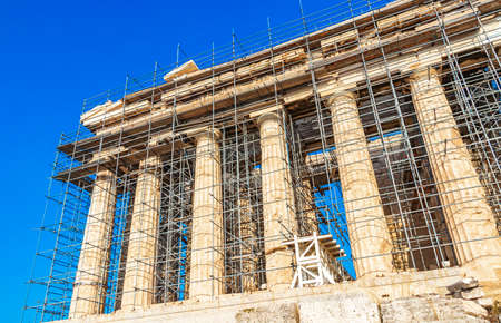 Acropolis of Athens with amazing and beautiful ruins Parthenon and blue sky in Greece's capital Athens in Greece.の写真素材