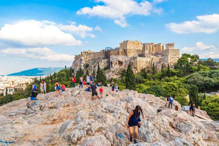 Athens Greece October 04, 2018 Acropolis of Athens with amazing and beautiful ruins Parthenon and blue sky in Greece's capital Athens in Greece.のeditorial素材