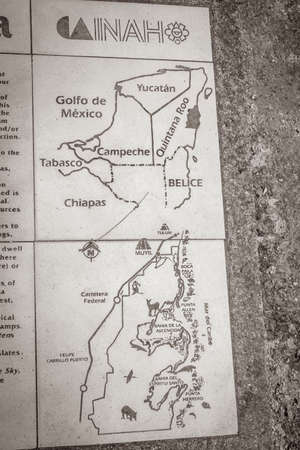 Muyil Mexico February 02, 2022 Old black and white picture of an information entrance walking trails...