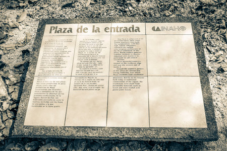 Muyil Mexico February 02, 2022 Old black and white picture of an information entrance walking trails...