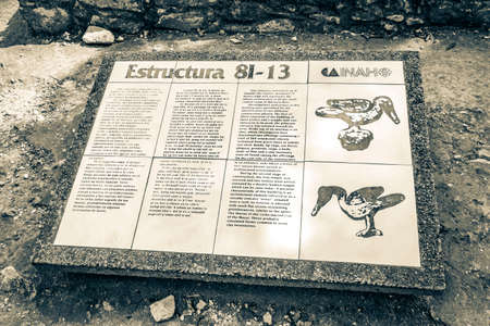 Muyil Mexico February 02, 2022 Old black and white picture of an information entrance walking trails...