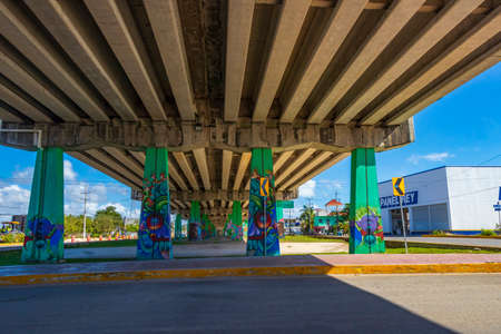 Playa del Carmen Mexico February 04, 2022 Typical highway freeway bridge and street road and...