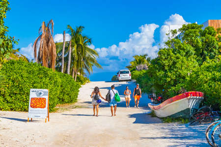 Tulum Mexico February 02, 2022 Sandy way path entrance to the amazing and beautiful caribbean coast...