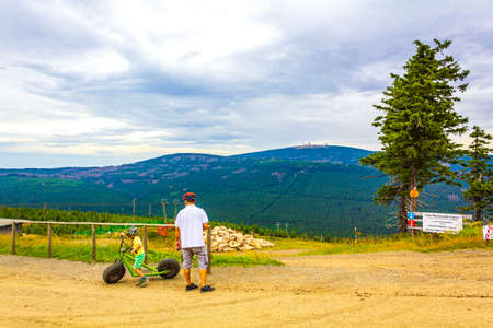 Harz Germany August 18, 2013 Beautiful panorama view to Wurmberg mountain landscape and gondola cable car railway of Braunlage Harz Goslar in Lower Saxony Germany.のeditorial素材