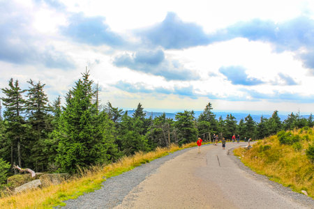 Lower Saxony Germany September 12, 2010 Landscape Panorama view from top of Brocken mountain peak in Harz mountains Wernigerode Saxony-Anhalt Germanyのeditorial素材