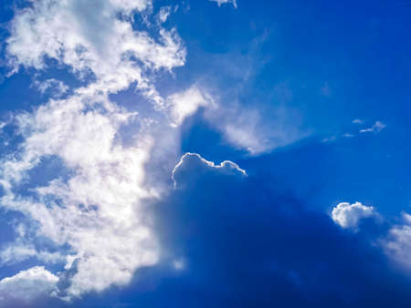 Blue sky with beautiful clouds on sunny day in Tulum Quintana Roo Mexico.