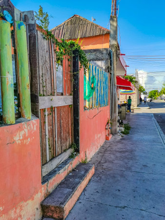 Playa del Carmen Mexico July 04, 2022 Typical street road and cityscape with cars and buildings of Luis Donaldo Colosio Playa del Carmen in Mexico.のeditorial素材