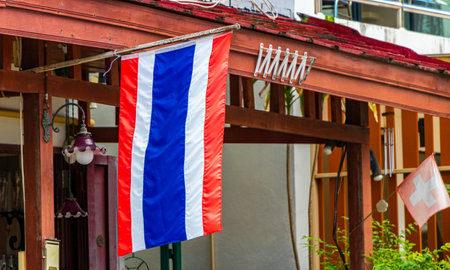 Thai flag in red white blue on Koh Samui island in Surat Thani Thailand.の写真素材