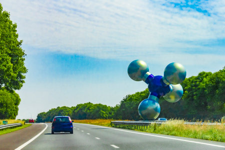 Artful figure architecture from circles at the highway freeway motorway autobahn to Groningen Holland Netherlands.の写真素材
