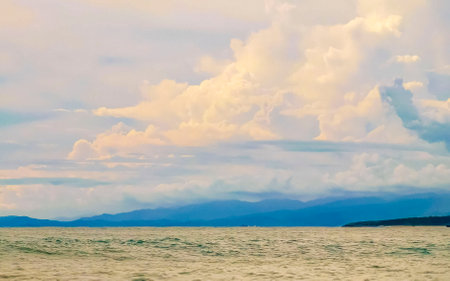 Beach and seascape shore with beautiful huge big surfer waves in Zicatela Puerto Escondido Oaxaca...