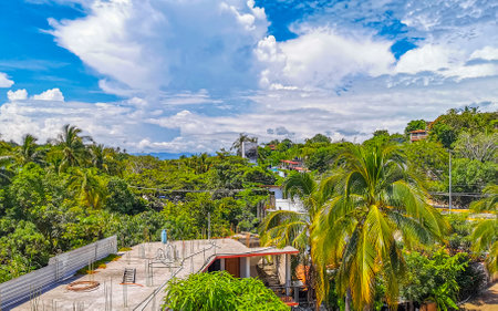 Beautiful scenic view panorama of the city Puerto Escondido and Zicatela Oaxaca Mexico.