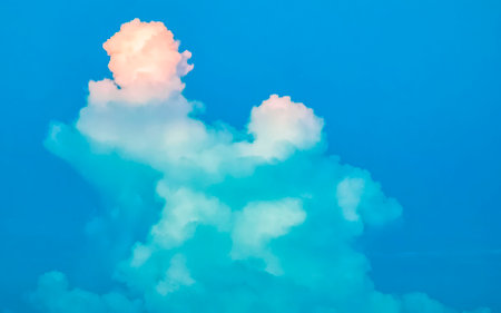Blue sky with beautiful clouds cloud formations on sunny day in Playa del Carmen Mexico.