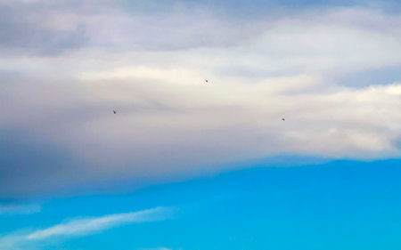 Blue sky with beautiful clouds cloud formations on sunny day in Playa del Carmen Mexico.の写真素材