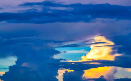 Blue sky with beautiful clouds cloud formations on sunny day in Playa del Carmen Mexico.の写真素材