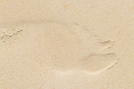 Footprint footprints on the beach sand by the water in Playa del Carmen Quintana Roo Mexico.