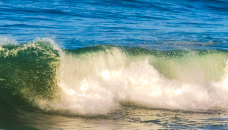 Extremely huge big surfer waves on the beach in Zicatela Puerto Escondido Oaxaca Mexico.