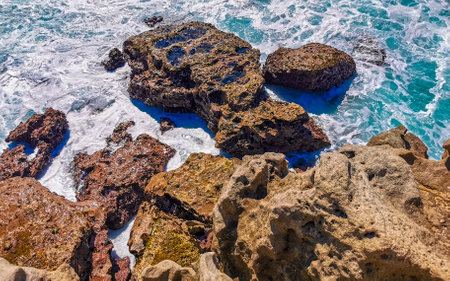 Beautiful rocks cliffs stones and boulders and huge big surfer waves and natural panorama view on...