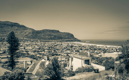 Fish Hoek Beach at False Bay coast landscape with turquoise water in Cape Town Western Cape South Africa.の写真素材