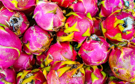 Pitaya pink dragonfruit dragnfruits pitahaya in market street food in Playa del Carmen Quintana Roo Mexico.の写真素材