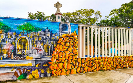 Playa del Carmen Quintana Roo Mexico June 15, 2021 Artistic walls with paintings and graffiti in Playa del Carmen Mexico.のeditorial素材