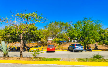 Puerto Escondido Oaxaca Mexico February 01, 2023 Typical beautiful colorful tourist street road and...