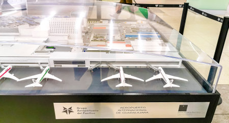 Guadalajara Jalisco Mexico March 30, 2023 Guadalajara International Airport with aircraft runway and indoor building and gate in Guadalajara Jalisco Mexico.のeditorial素材