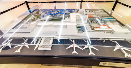 Guadalajara Jalisco Mexico March 30, 2023 Guadalajara International Airport with aircraft runway and indoor building and gate in Guadalajara Jalisco Mexico.のeditorial素材