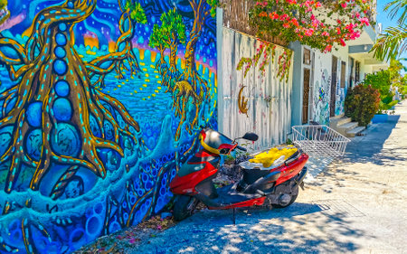Playa del Carmen Quintana Roo Mexico May 06, 2023 Artistic walls with paintings and graffiti in Playa del Carmen Mexico.のeditorial素材
