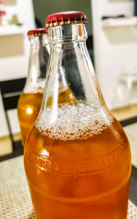 Big bottle bottles of beer Sol beers in Playa del Carmen Quintana Roo Mexico.のeditorial素材