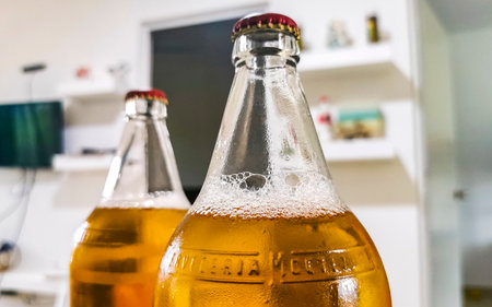 Big bottle bottles of beer Sol beers in Playa del Carmen Quintana Roo Mexico.のeditorial素材